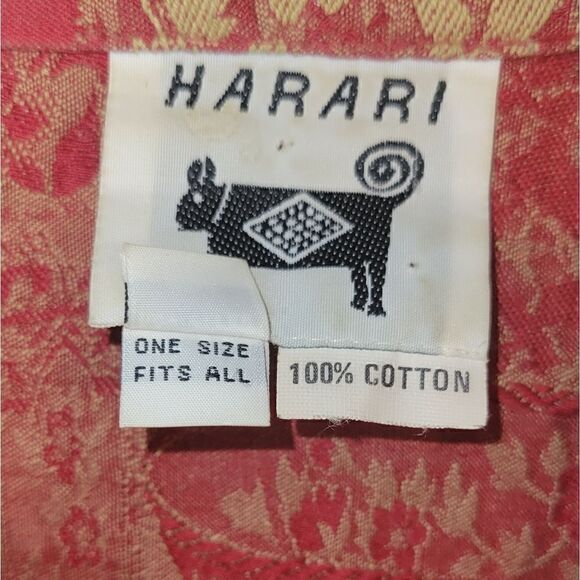 Vintage Harari Red Brocade Textured Jacket Long Sleeve Button Down Top One Size - Picture 14 of 16